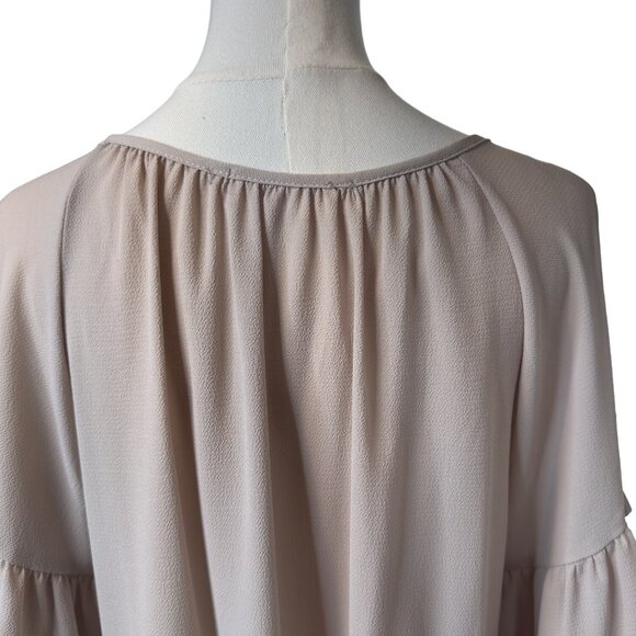 2/$30 Becca M Taupe Beige Textured 3/4 Sleeve Top Tie Detail Polyester - Picture 6 of 13
